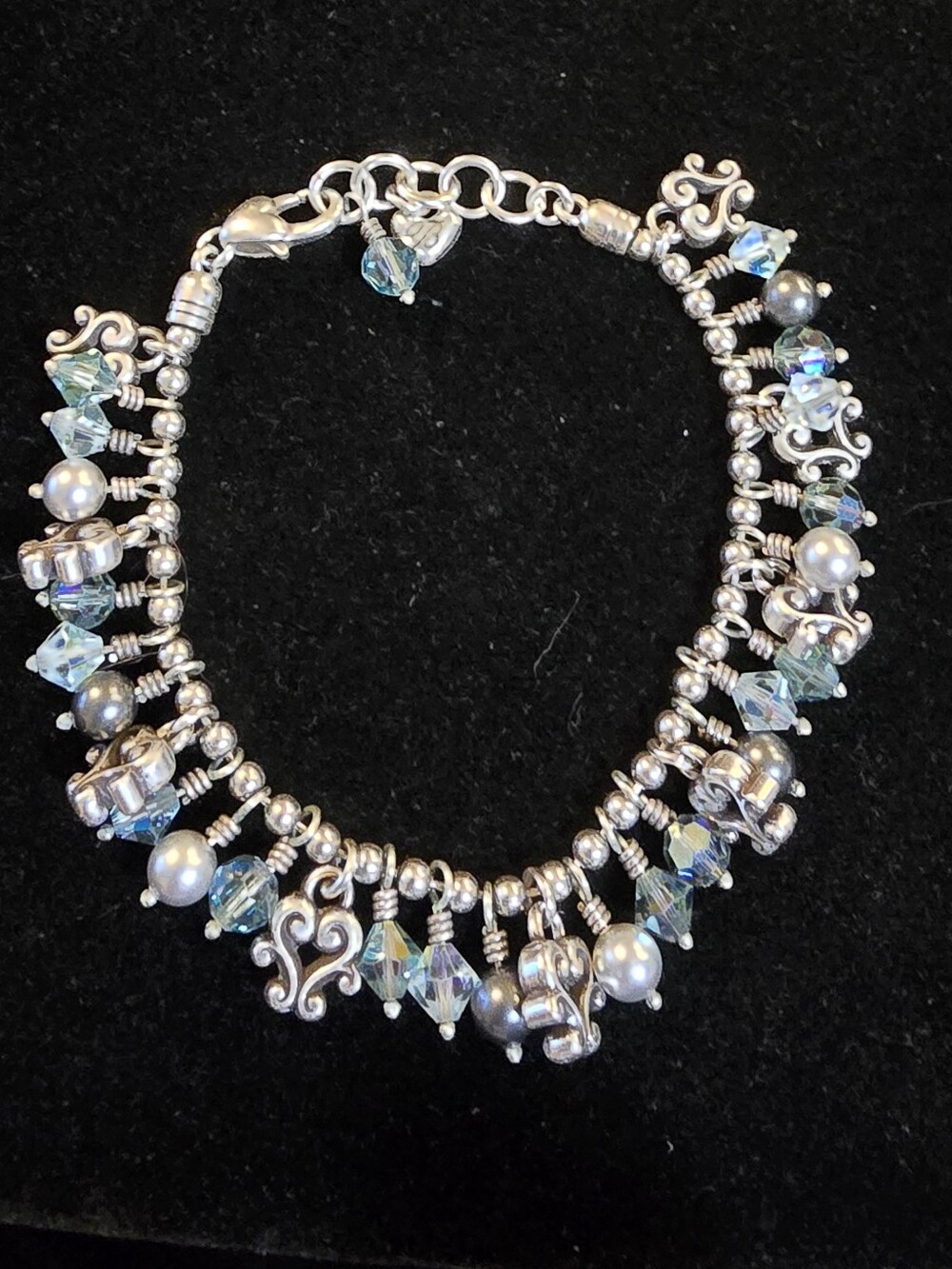 Brighton Silver Bracelet with Blue Crystal and Pearl Charms